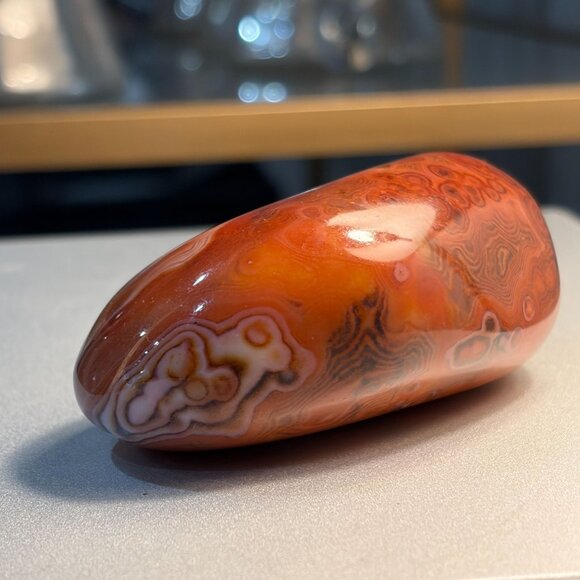 Large Polished Banded Agate Specimen 3.5” — Red Lace Agate Display Stone - Picture 5 of 6